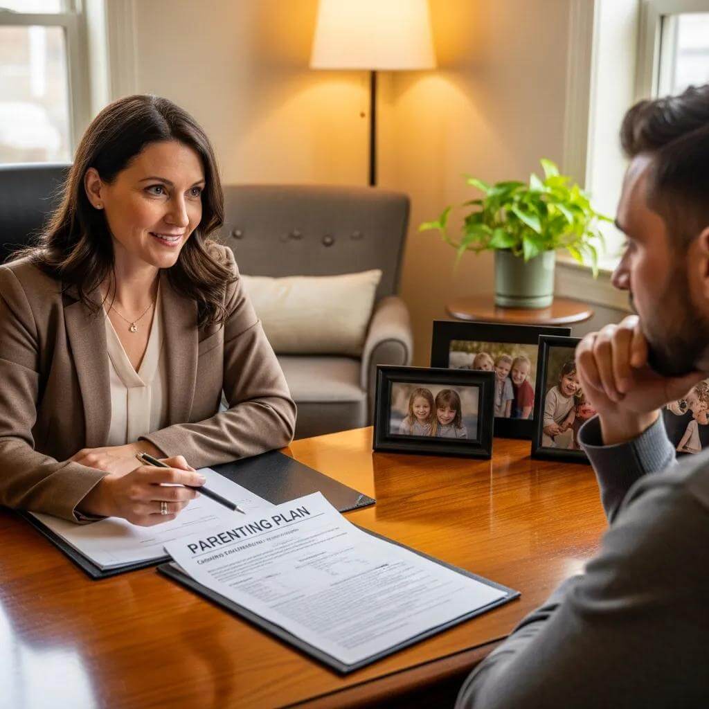 What Does a Family Lawyer Do 1 family lawyer assisting a parent with child custody arrangements in a supportive office b1d93b92 21f0 4768 90fa 6ecac2422d58 What Does a Family Lawyer Do