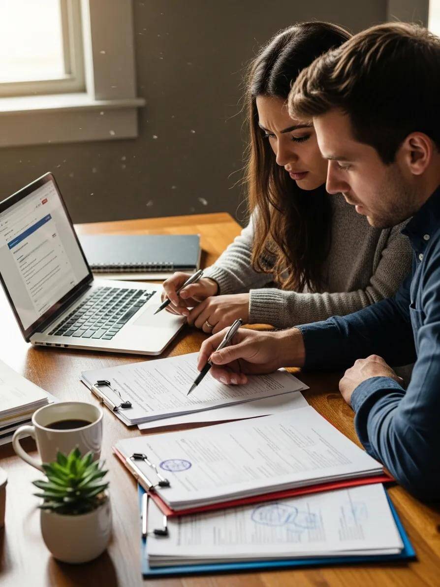 Canadian Spouse Sponsorship Immigration: Complete Guide to Eligibility, Application, and Legal Support 1 Couple reviewing spouse sponsorship application documents at a table, creating a focused and cozy atmosphere