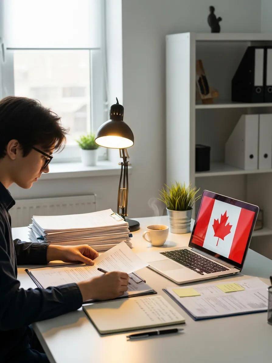 How to Become a Canadian PR: Complete Guide to Canadian Permanent Residency Requirements and Application Process 1 Young professional reviewing documents for Express Entry eligibility, representing preparation for Canadian PR