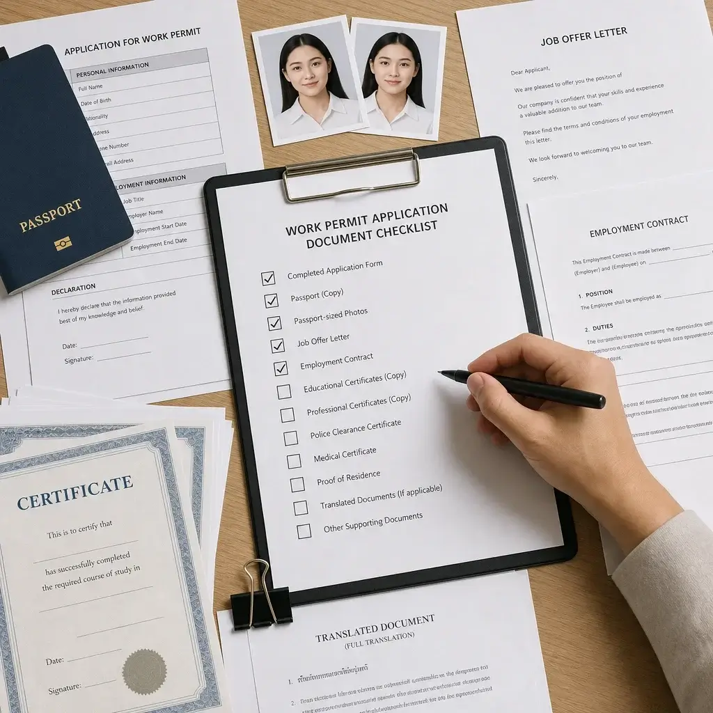 LMIA Closed Work Permit Canada: Requirements, Processing Time & Options 2 A neatly arranged checklist of documents for a closed work permit application.