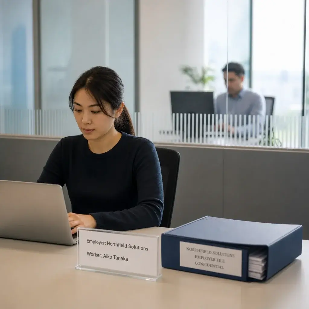 LMIA Closed Work Permit Canada: Requirements, Processing Time & Options 4 A worker at an employer-specific workstation illustrating closed work permit restrictions.