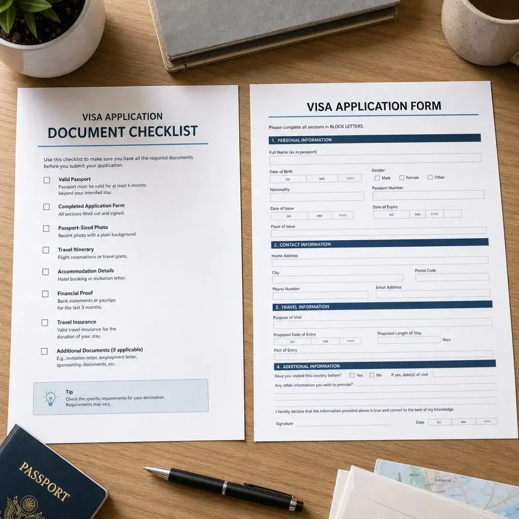 Documents Required for Canadian Visitor Visa: IMM 5484 Checklist Guide 1 Two printed forms on a desk showing the difference between a checklist and an application form.
