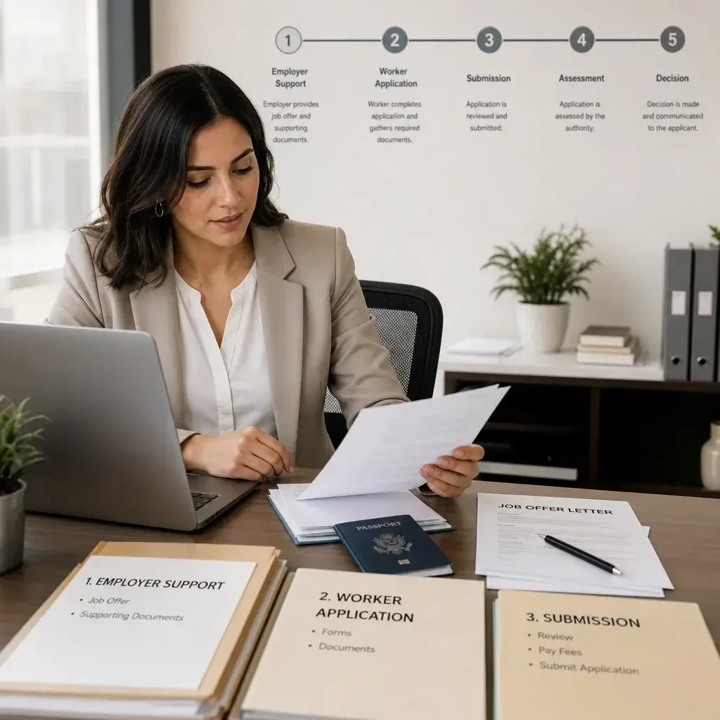 LMIA Closed Work Permit Canada: Requirements, Processing Time & Options 1 An office worker organizing the steps of an LMIA closed work permit application.