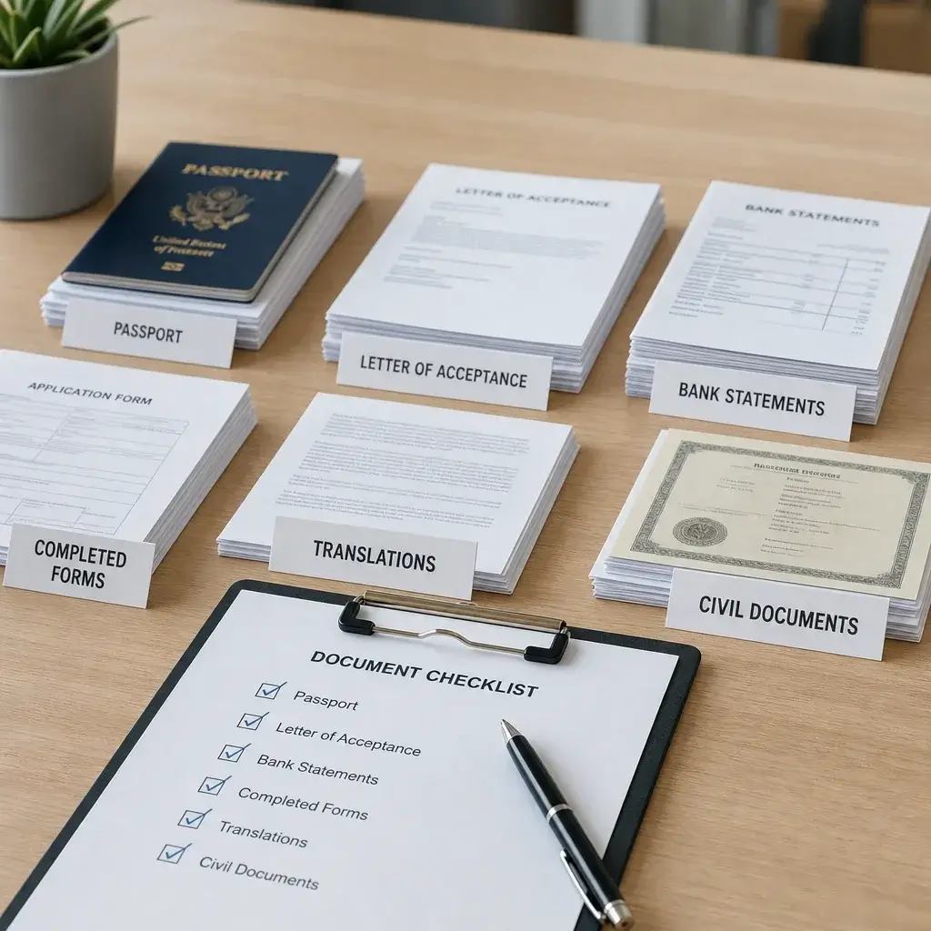 Canada Study Permit Process: Steps, Documents, Timelines & Common Mistakes 3 An organized checklist of documents needed for a study permit application.