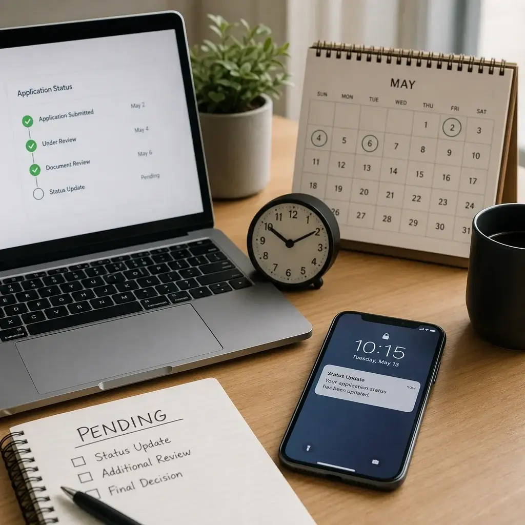 Canadian Immigration Application Status: How to Check, Track & Understand Updates 5 A phone and laptop suggesting a delayed status update arriving later.