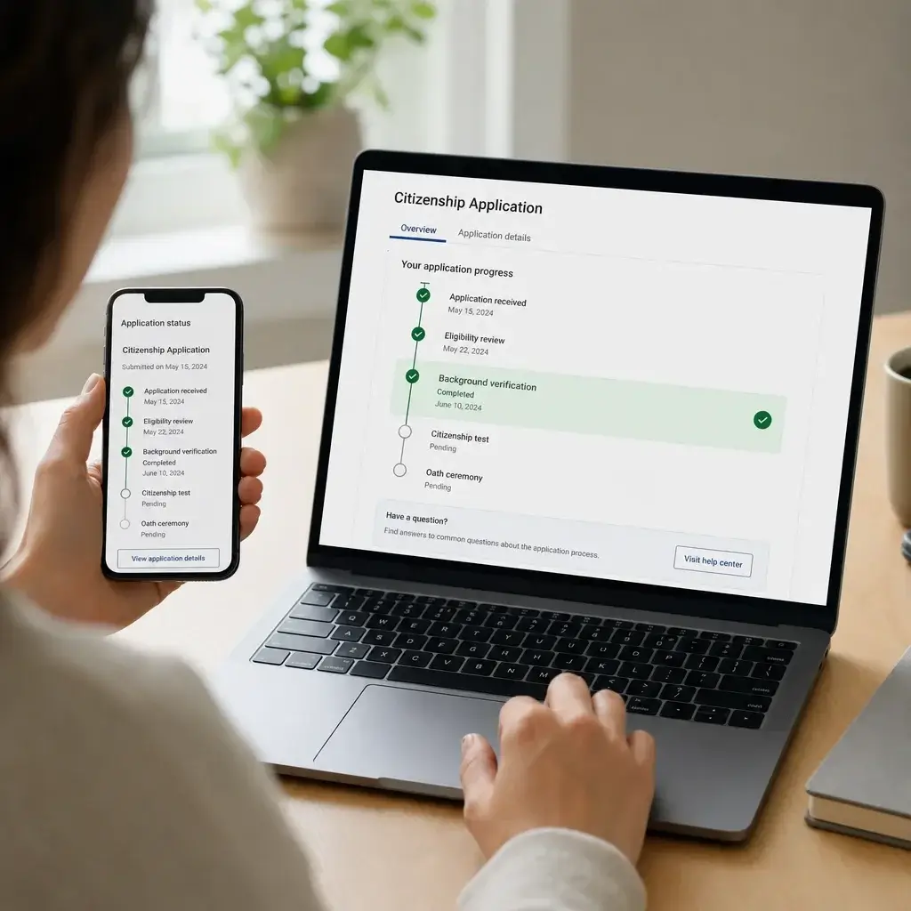 Background Check for Citizenship in Canada: What IRCC Checks 4 A person checking a citizenship application status update that shows background verification completed.