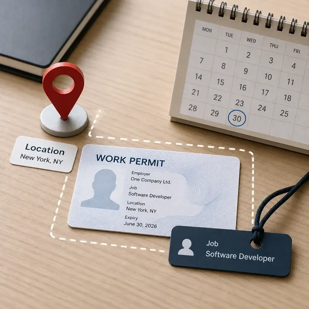 Employer Specific Work Permit Application Canada: Guide 4 A closed work permit shown with its employer, job, location, and expiry restrictions.