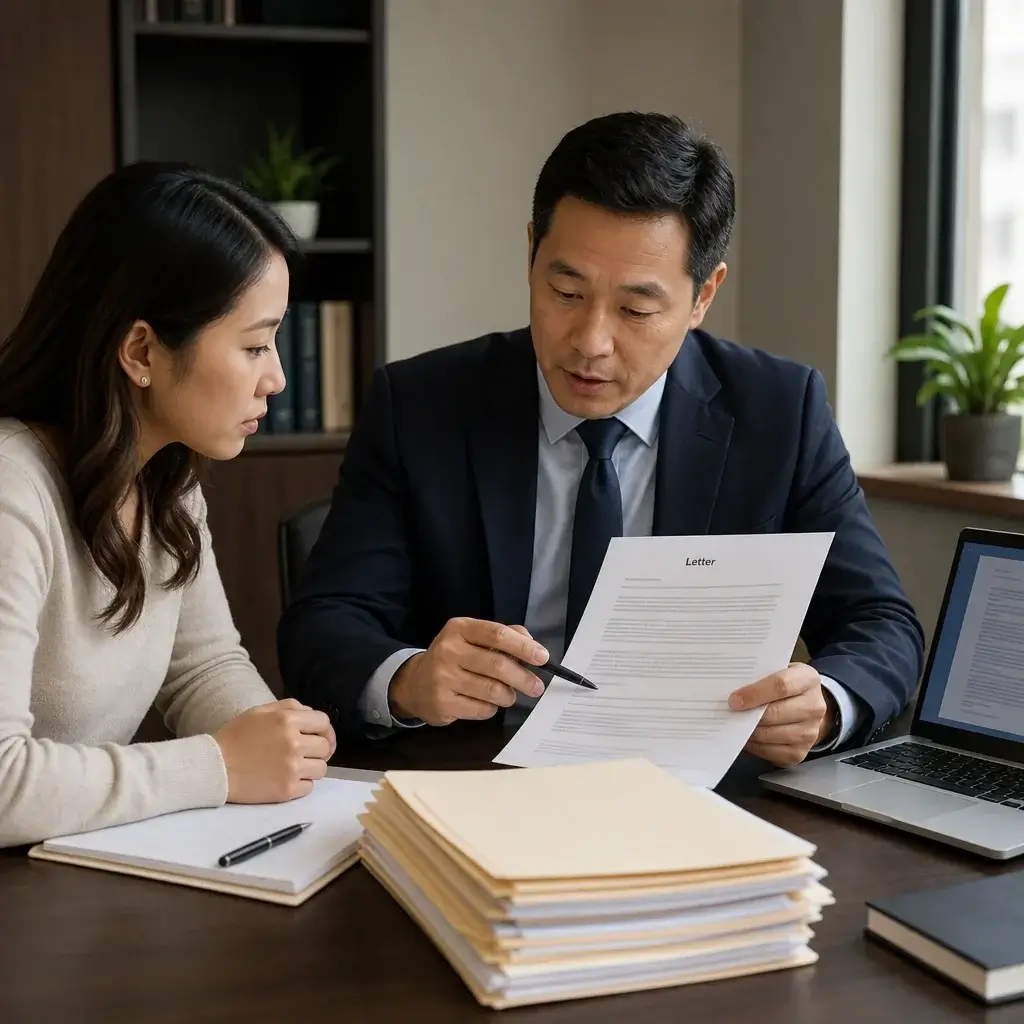 MPNP Application Status: What “Assessment in Process” Means 6 A lawyer and applicant reviewing a procedural fairness letter and supporting evidence.