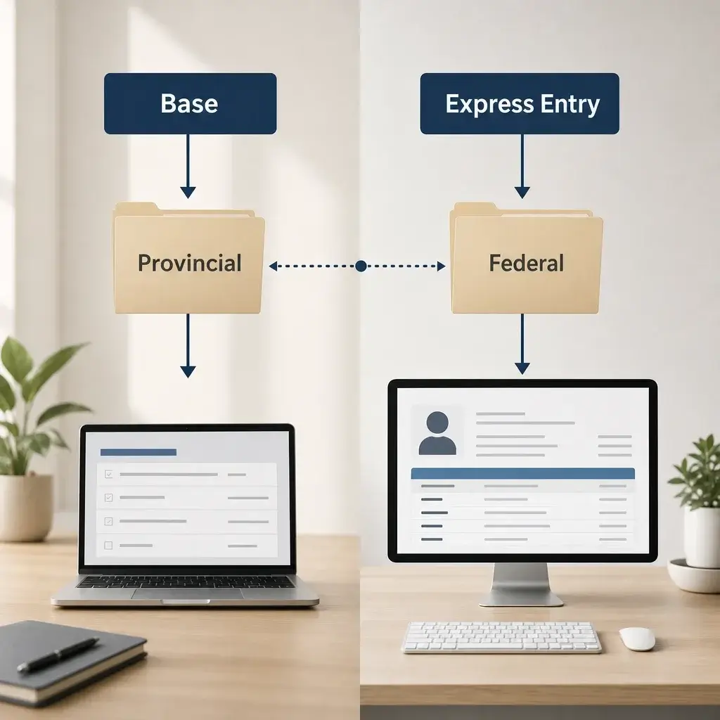 SINP Step-by-Step Process: Application Stages, Statuses & Next Steps 7 A side-by-side comparison of the base SINP route and the Express Entry-aligned route.