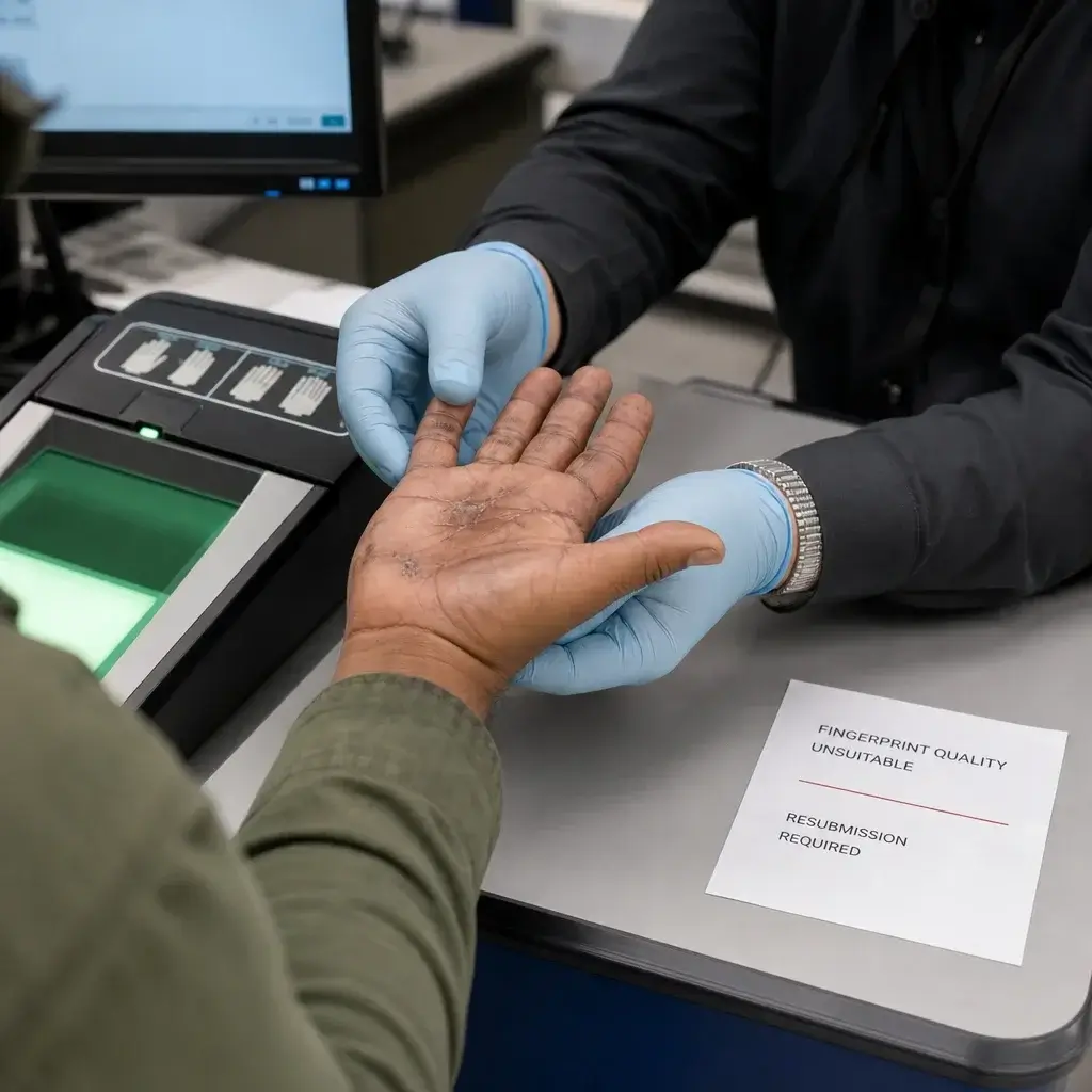 Background Check for Citizenship in Canada: What IRCC Checks 3 A fingerprint technician reviewing difficult-to-read fingerprints.