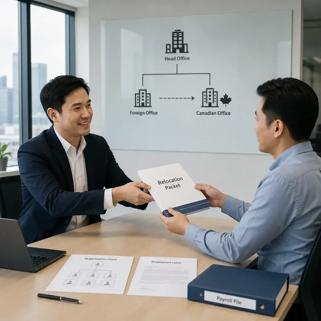 Closed LMIA-Exempt Work Permits in Canada: Who Qualifies and How to Apply 4 A corporate transfer case with office-to-office relocation documents.