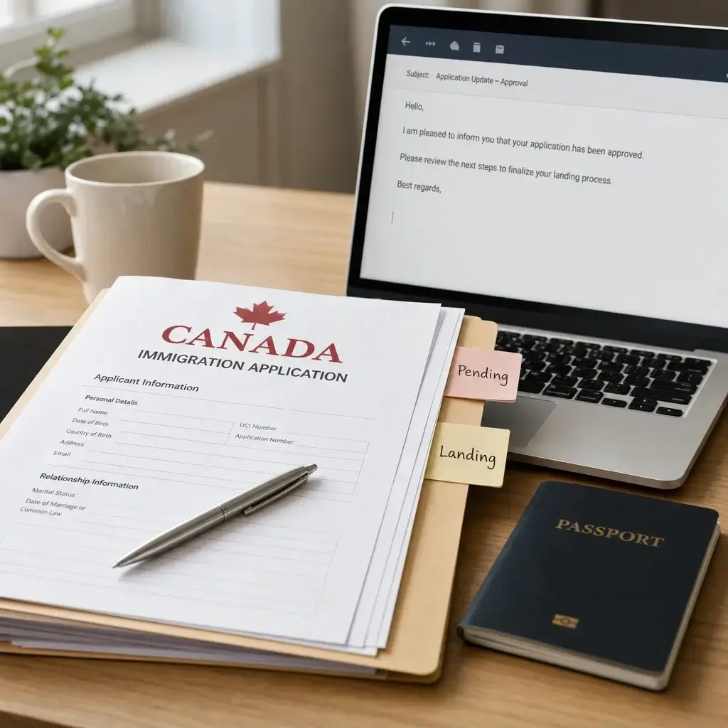 Permanent Residence After Divorce in Canada: What Changes and What Doesn’t 3 An immigration file in progress, showing a case that is not finalized before landing.