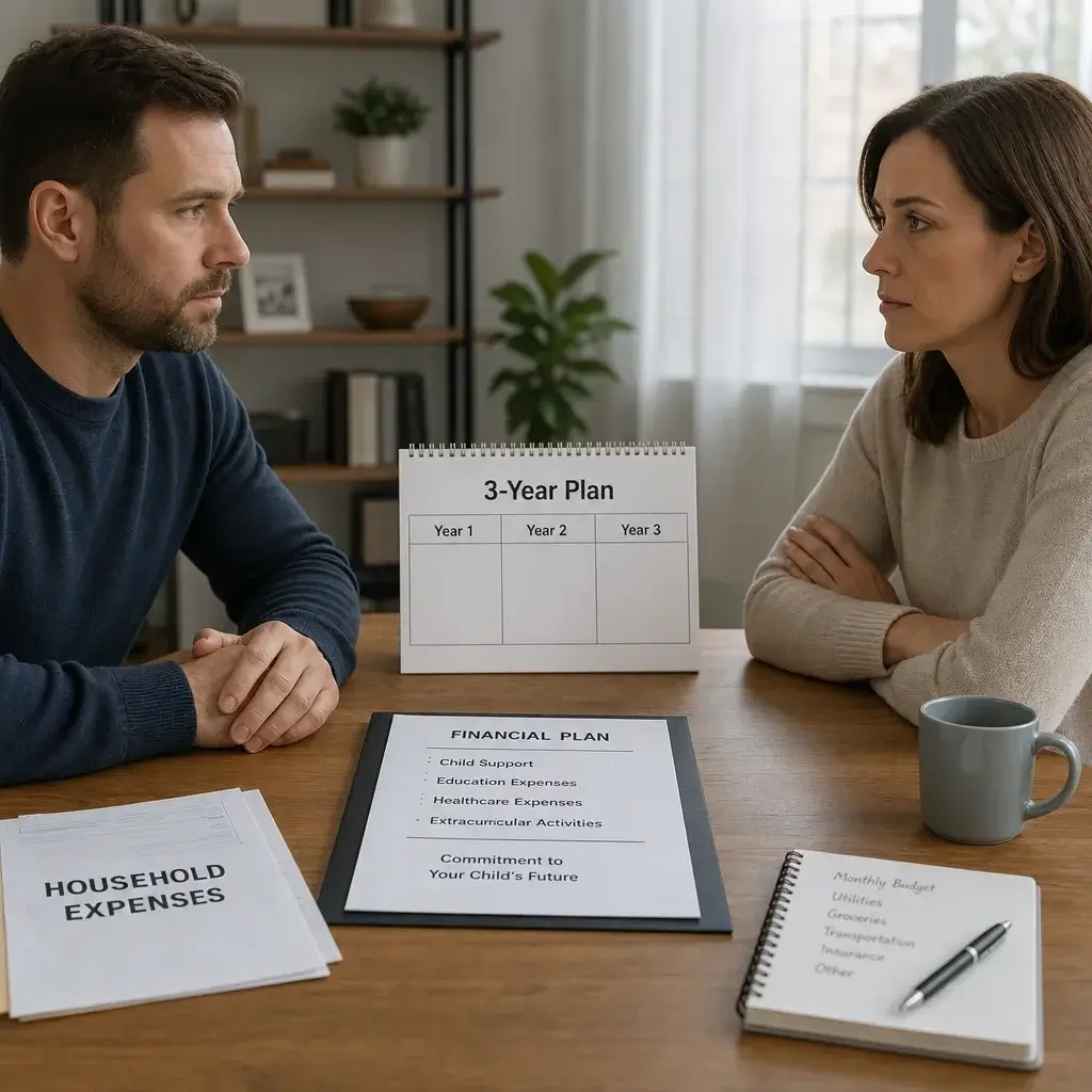 Permanent Residence After Divorce in Canada: What Changes and What Doesn’t 8 A sponsor and former spouse reviewing financial obligations that continue after divorce.