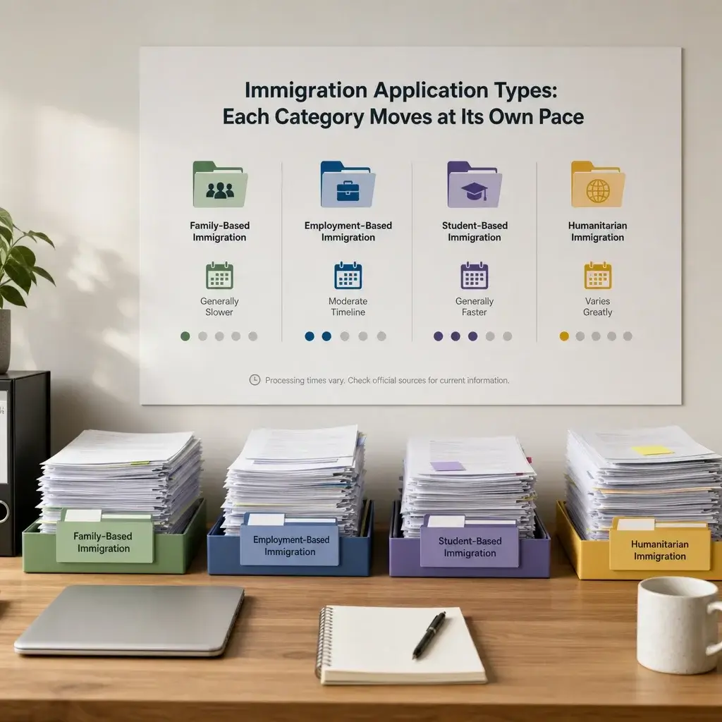 IRCC Timings: Processing Times, Call Hours & Delay Help 2 Different immigration application folders arranged to suggest varying timelines.