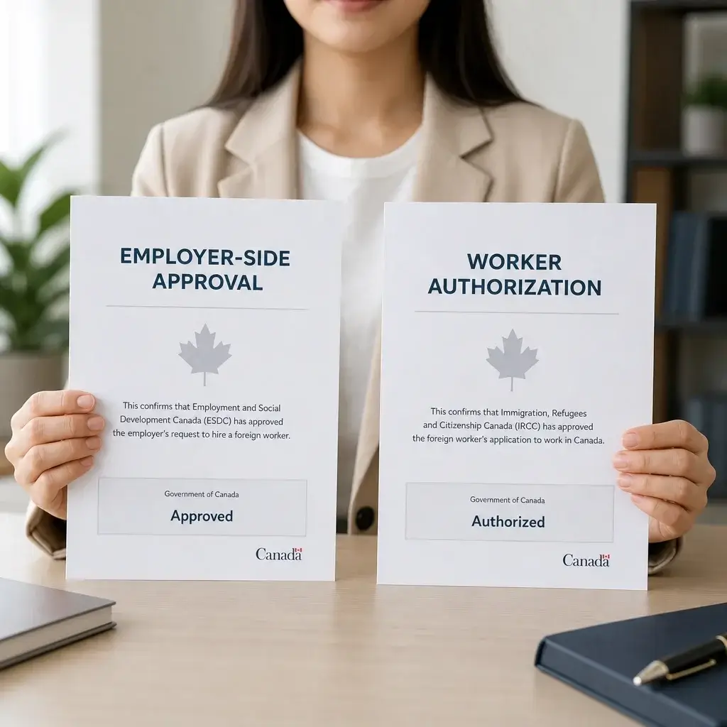 LMIA Approved Employers in Canada: How to Find Real Opportunities 3 Two separate documents representing LMIA approval and a work permit.